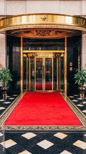 Opulent Hotel Entrance with Gold Accents