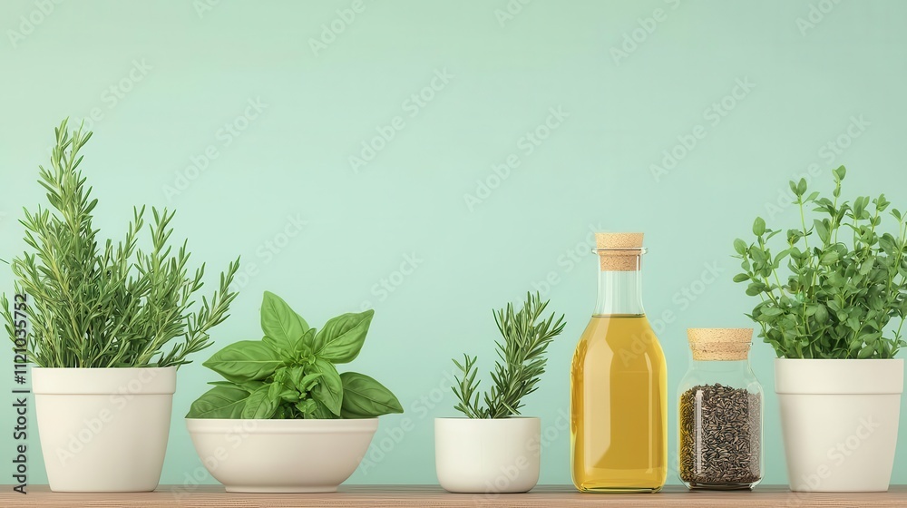 Fresh herbs stand, organic and local products, flat design illustration Fresh herbs stand, organic and local products, flat design illustration