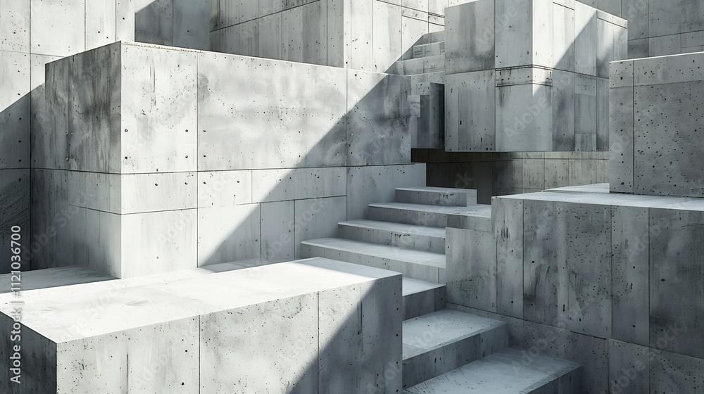 Abstract Concrete Architecture: A Modern Grey Maze of Geometric Forms and Shadows Abstract Concrete Architecture: A Modern Grey Maze of Geometric Forms and Shadows