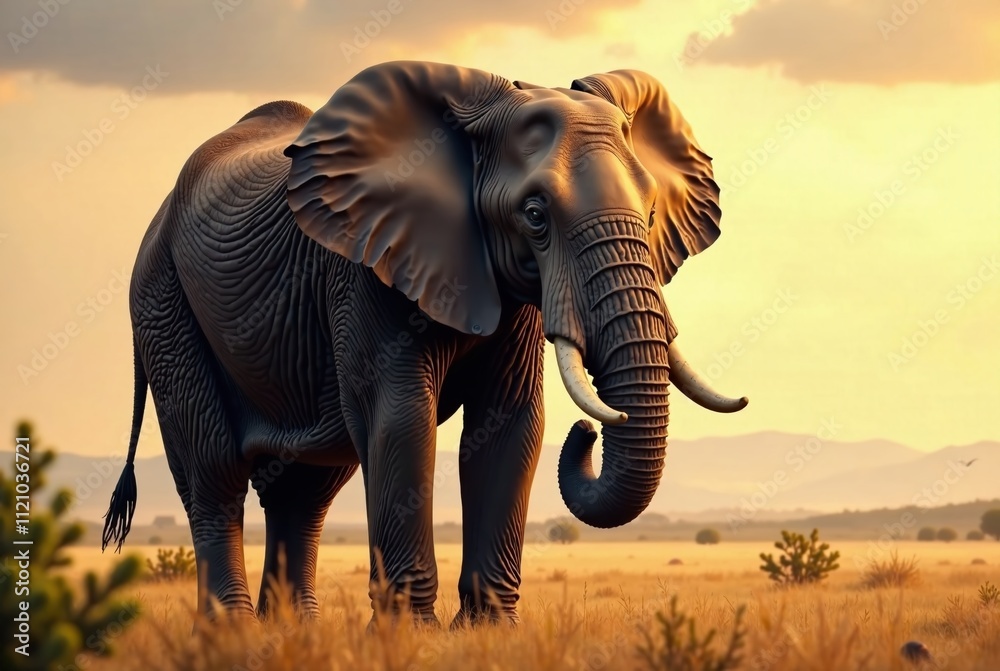 Obraz premium Majestic Elephant Illustration, Powerful Animal Art, Wildlife Design