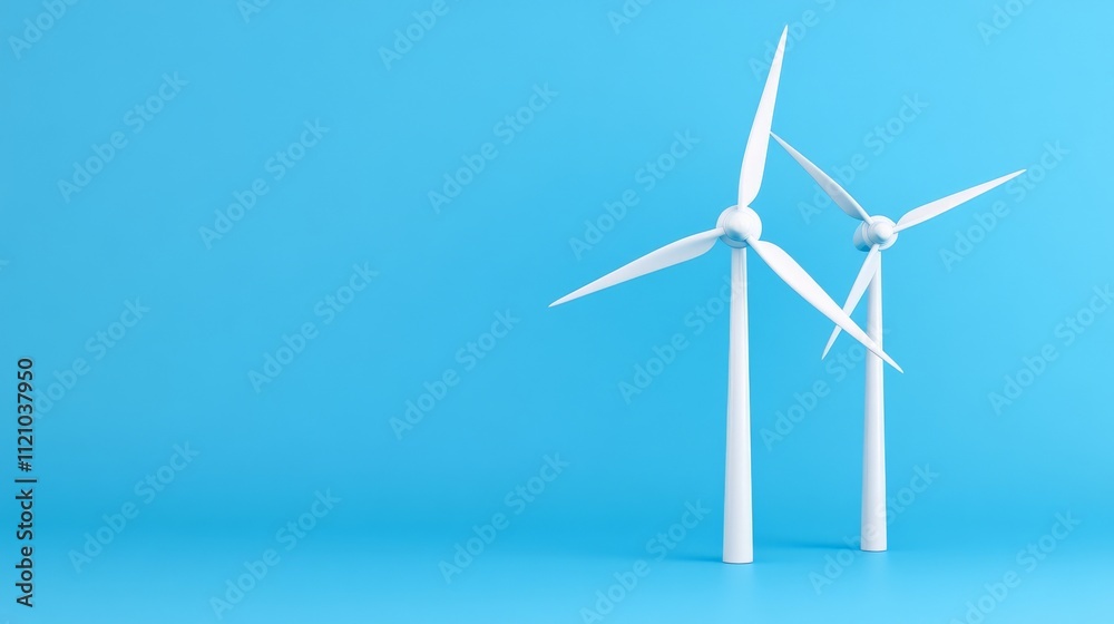 Wind Power: A pair of white wind turbines stand tall against a bright blue sky, symbolizing the future of clean energy. Wind Power: A pair of white wind turbines stand tall against a bright blue sky, symbolizing the future of clean energy.