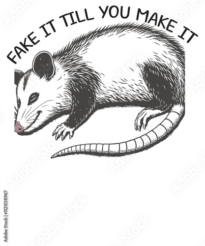 Fake it till you make it funny opossum T-shirt design vector, opossum, possum, marsupial, nocturnal, omnivore, pest control, wildlife, mammal, pouch, rodent, North American opossum, opossum diet