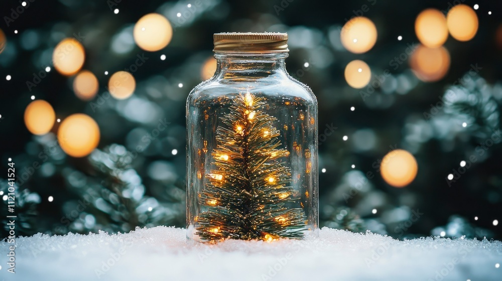 Enchanting Christmas Miniature Tree in a Jar with Snow and Lights Enchanting Christmas Miniature Tree in a Jar with Snow and Lights