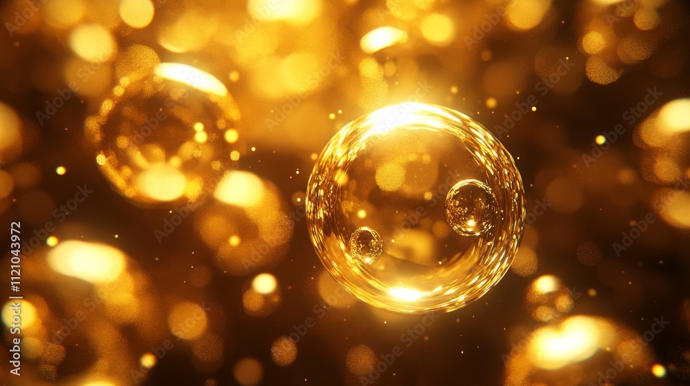 Golden christmas baubles hanging on a christmas tree with a shimmering, sparkly background, creating a festive and elegant holiday atmosphere.


