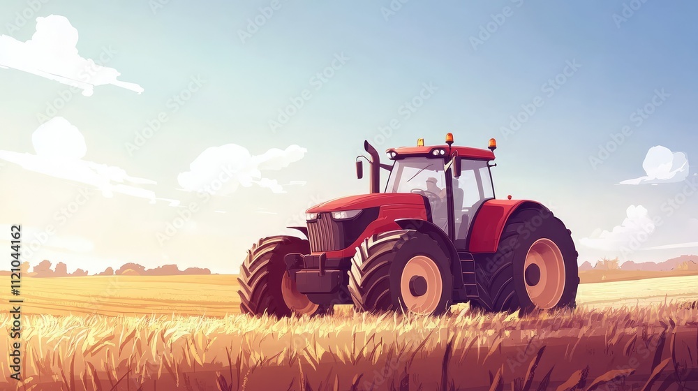 Naklejka premium A biofuel-powered tractor working in a field, symbolizing sustainable farming, with space for text.