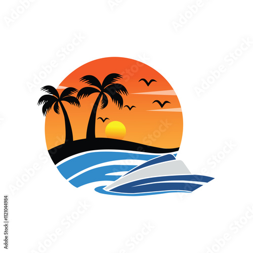 Beach design with sunset. Logo for those of you who like beach vacations