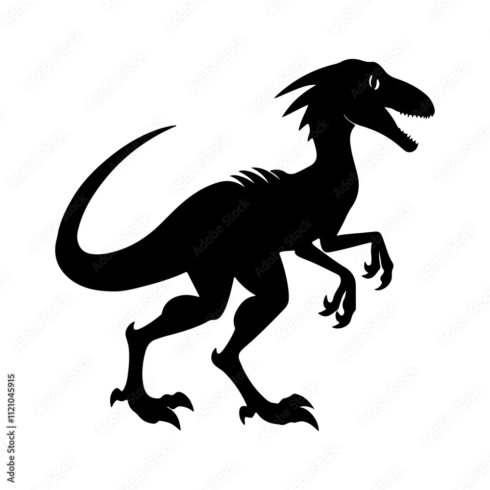 Velociraptor Silhouette Vector Design for Dinosaur-Themed Art and Merchandise. Velociraptor Silhouette Vector Design for Dinosaur-Themed Art and Merchandise.