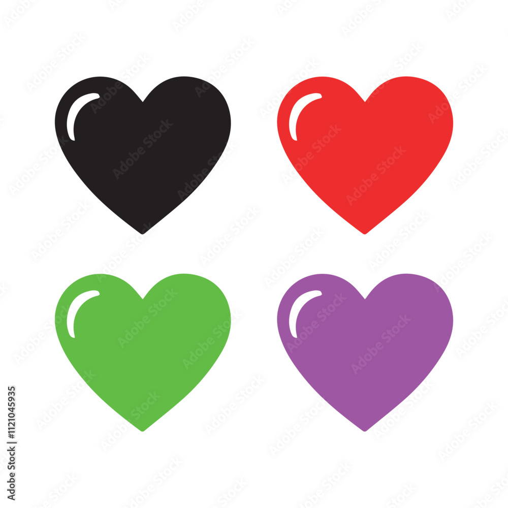 four heart shapes in different colors black red green purple hearts graphic ideal for design projects social media graphics and icons glossy and vibrant heart icons four heart shapes in different colors black red green purple hearts graphic ideal for design projects social media graphics and icons glossy and vibrant heart icons