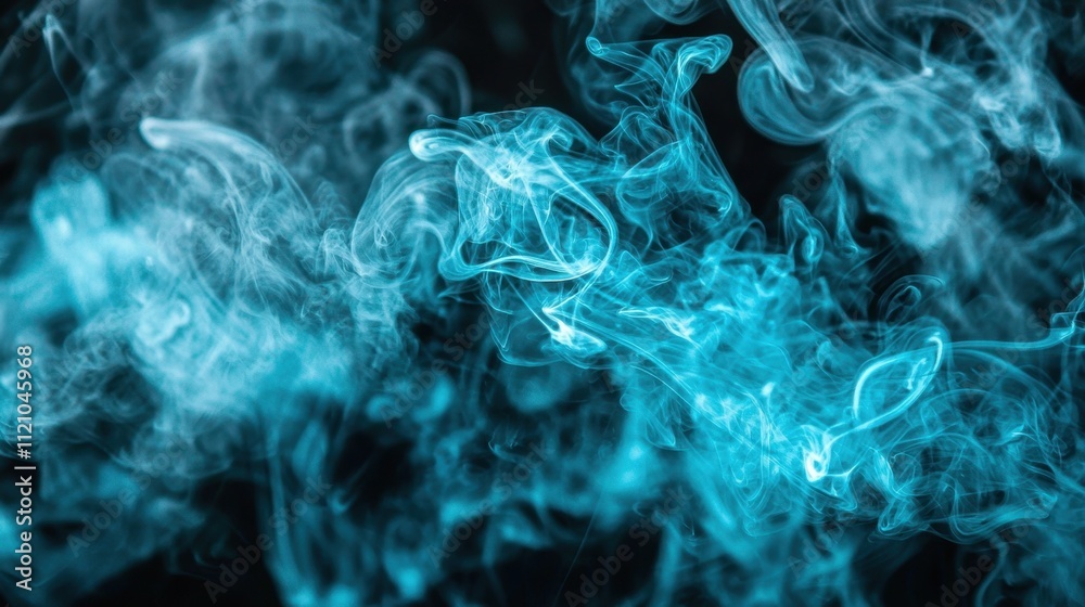 Obraz premium Abstract Visual of Flowing Neon Blue Smoke on Black Background in Smooth Patterns
