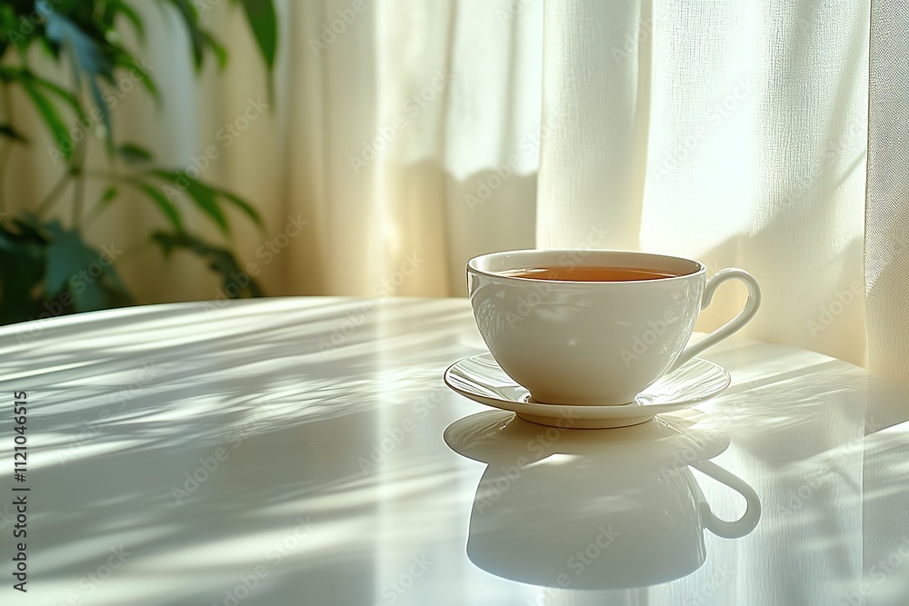 white teacup on pristine table near soft window light white teacup on pristine table near soft window light