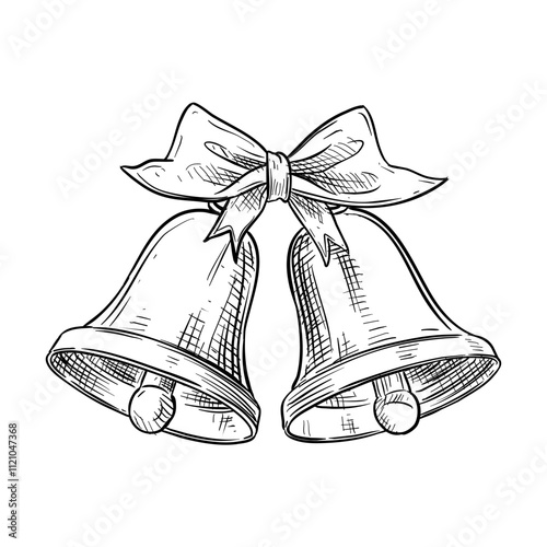 christmas bells vector line art hand drawn illustration