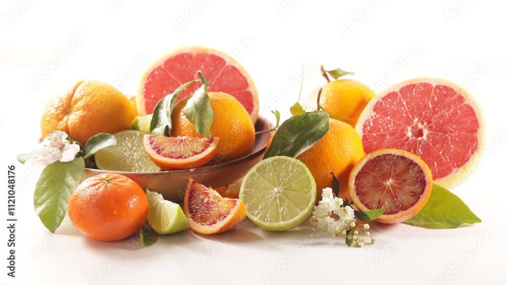 assorted of citrous fruits on white background