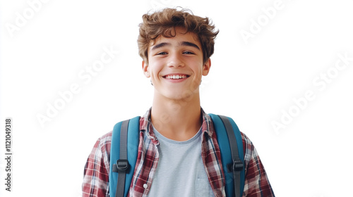 Happy Teenager Student with Backpack  Smiling Boy Portrait