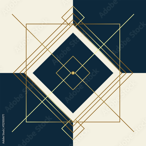 Luxury background with square shapes and golden lines.