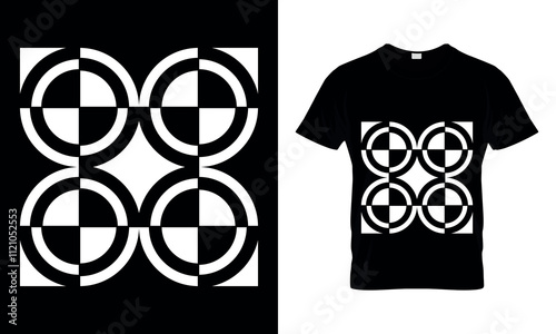 Abstract Black and White Geometric Shape T-shirt Design.