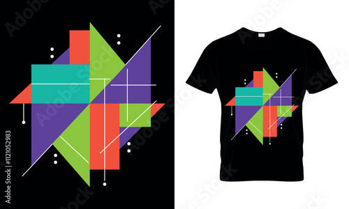 Abstract Geometric Shapes Modern  Colorful T-Shirt Design.