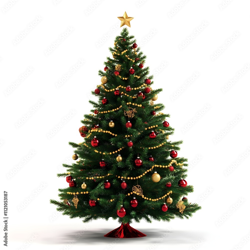 Christmas tree with decorations, isolated on white background, 3D illustration, 3d render Christmas tree with decorations, isolated on white background, 3D illustration, 3d render