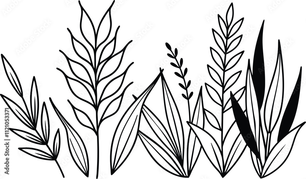 Fototapeta premium Floral branch and minimalist flowers. wedding herb, elegant leaves