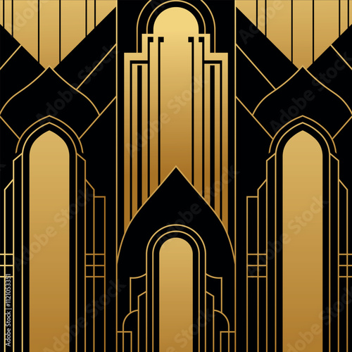 Elegant Seamless Geometric Pattern with Gold line on a Dark Background