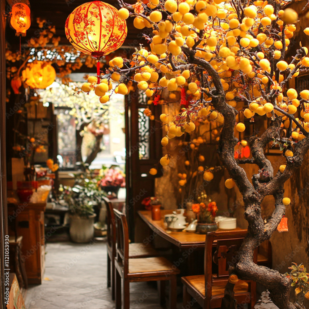 Vietnamese restaurant, season. yellow apricot tree. Vietnamese restaurant, season. yellow apricot tree.