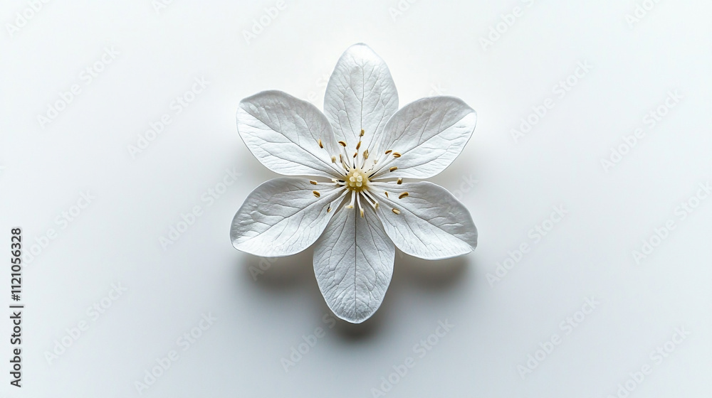 Fototapeta premium Single White Flower Blossom on White Background