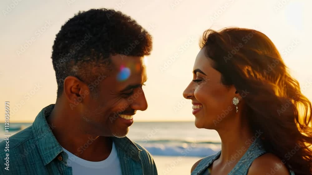 Middle aged loving couple on the beach. The sea breeze dances around this loving couple on the beach, capturing their intimate moments under the sun. Middle aged loving couple on the beach. The sea breeze dances around this loving couple on the beach, capturing their intimate moments under the sun.