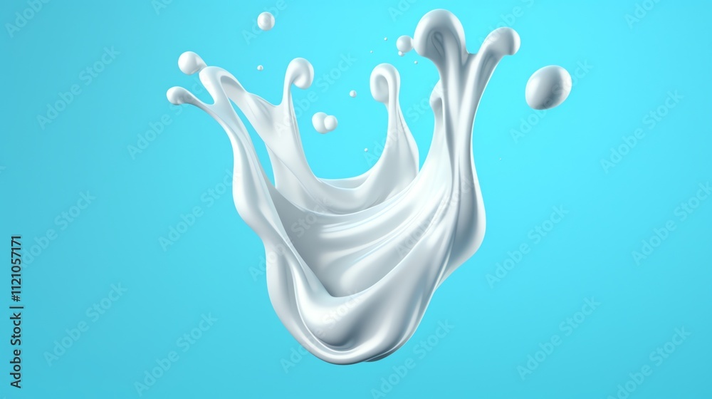 Dynamic splash of white liquid against a light blue background. Dynamic splash of white liquid against a light blue background.