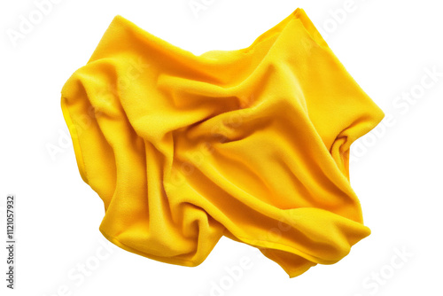 Yellow microfiber cloth with soft texture for cleaning from top view isolated on transparent background.