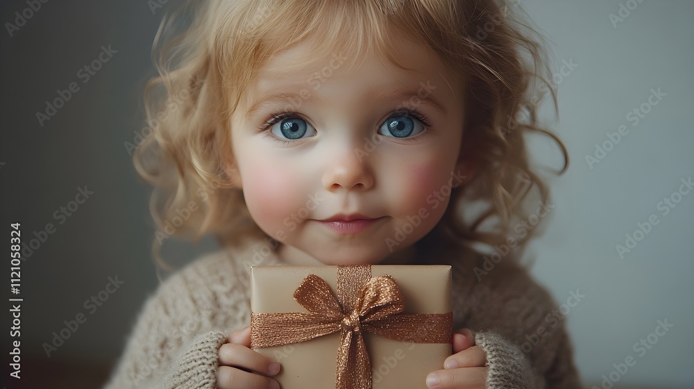 Adorable Girl Holding a Gift in Cozy Winter Outfit Adorable Girl Holding a Gift in Cozy Winter Outfit
