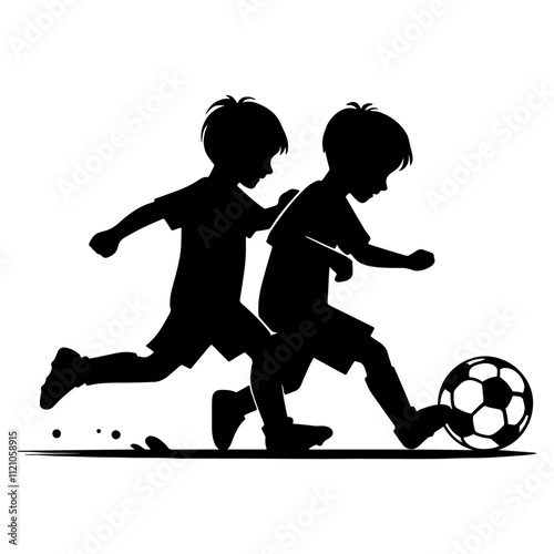 Kids Play Soccer Silhouette.
