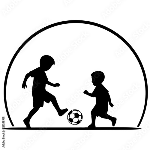 Kids Play Soccer Silhouette.