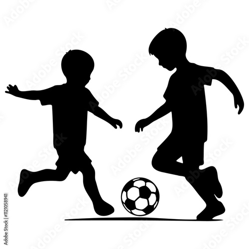 Kids Play Soccer Silhouette.