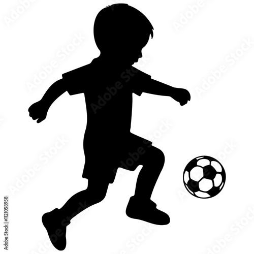 Kid Play Soccer Silhouette.