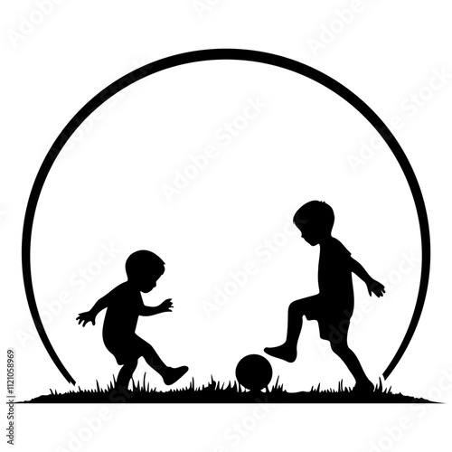 Kids Play Soccer Silhouette.