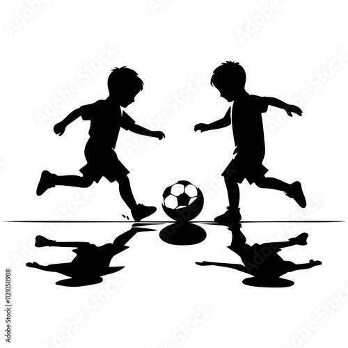 Kids Play Soccer Silhouette.