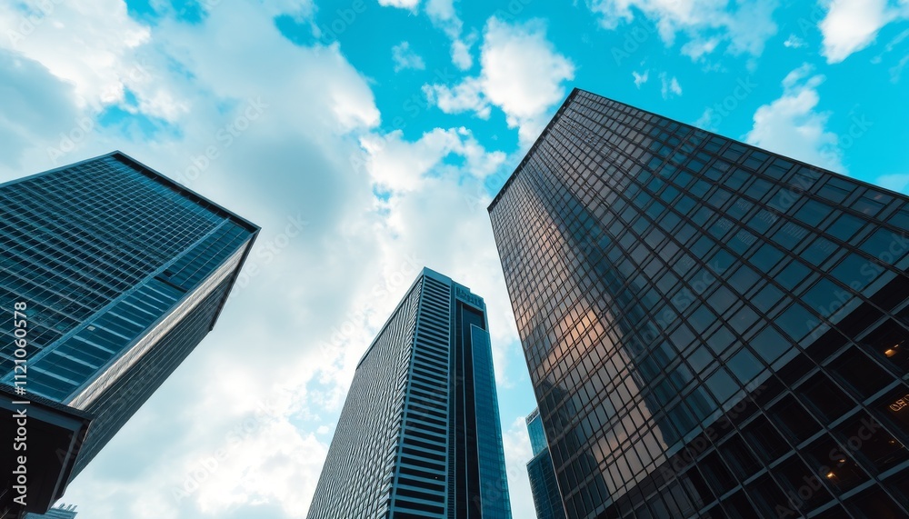 Modern Skyscrapers Reach Towards A Blue Sky Modern Skyscrapers Reach Towards A Blue Sky