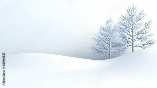 A beautiful winter landscape like a painting, with trees covered in thick snow, the ground is pure white, the air is fresh and cold, and the sky is light blue. The image is generated by AI