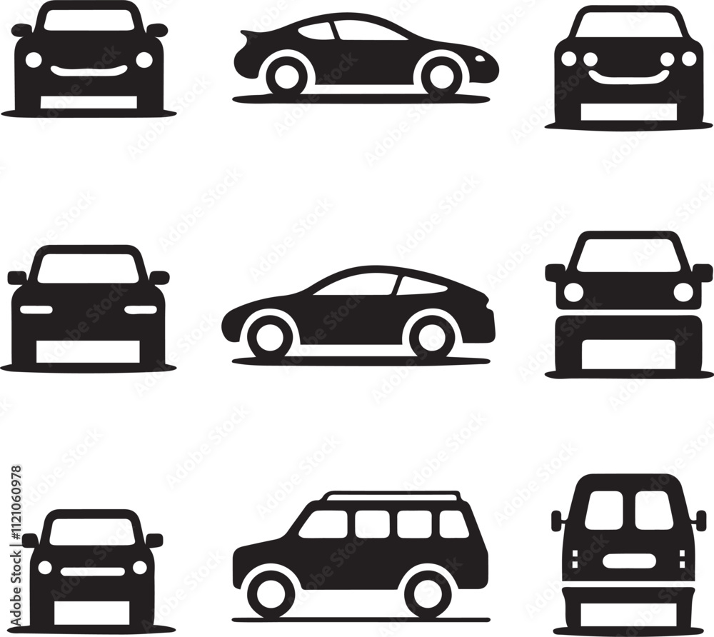 Obraz premium Monochrome Vehicle Icon Set for Graphic Designers