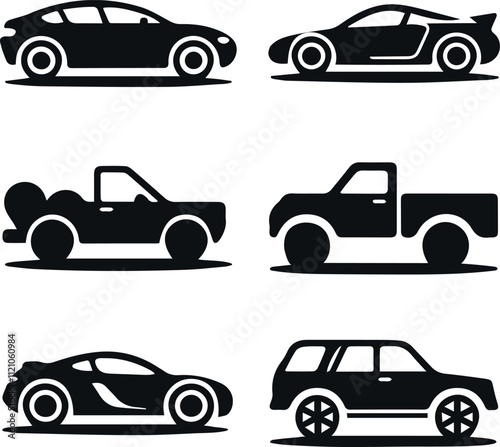 Monochrome Vehicle Icon Set for Graphic Designers