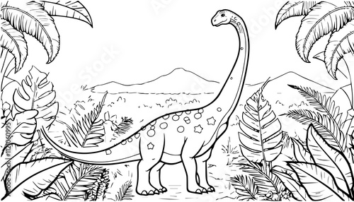 Outline Dinosaur Brachiosaurus Illustration Suitable For Any Graphic Design Project Such As Coloring Book And Education