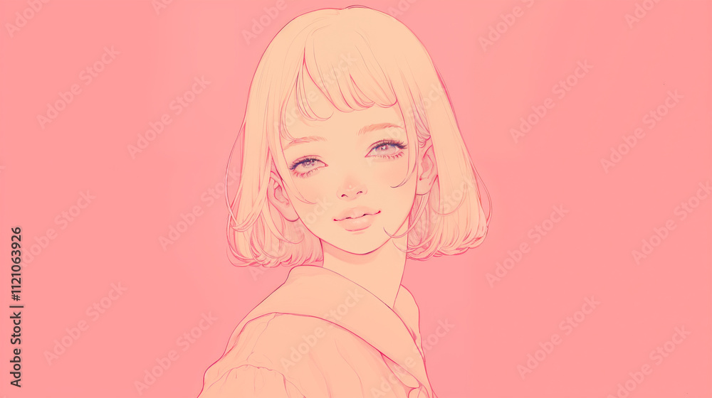 微笑む女性のポートレートイラスト 微笑む女性のポートレートイラスト
