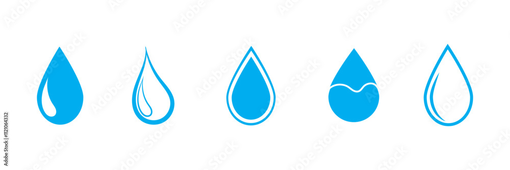 Set of Water drop icon collection. Flat droplet symbol. Vector Illustration.