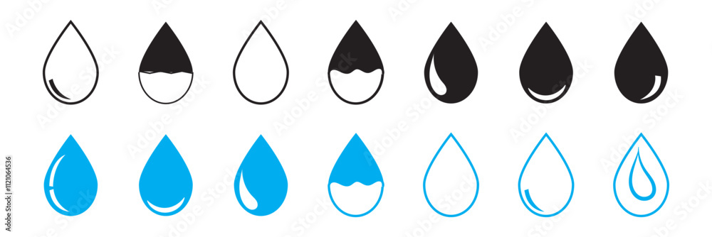 Water drop shape icon set. Blood icon symbol silhouette. Various shapes of water drops, water and rain simple icon. Plumbing logo. Blood or oil drop. Vector illustration Water drop shape icon set. Blood icon symbol silhouette. Various shapes of water drops, water and rain simple icon. Plumbing logo. Blood or oil drop. Vector illustration