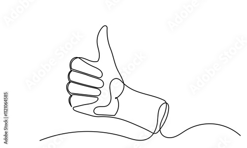 continuous line drawing of Thumb up a finger. Hand showing like and a great sign Satisfaction customer concept. ok hand gesture hand drawn isolated on white background.