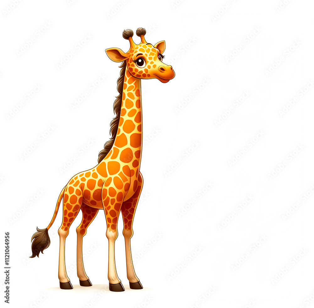Obraz premium Isolated symbolic vector illustration of cute baby giraffe on white background with copy space.