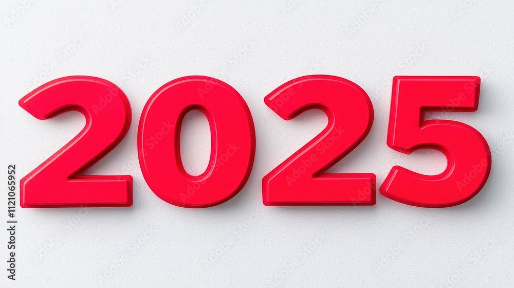 Red Number Two Thousand Twenty Five On White Red Number Two Thousand Twenty Five On White