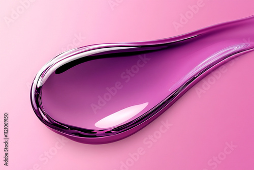 A mesmerizing droplet of liquid chrome, shimmering in purple and metallic hues, floats against a soft pink gradient.	