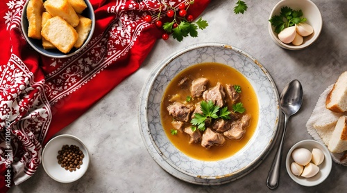 Aromatic Toy Shorba Lamb Soup with Onions and Garlic (Turkmenistan Cuisine) photo