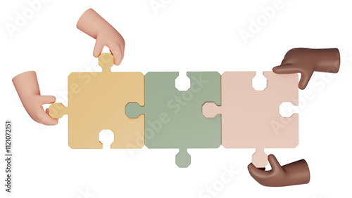 Team work diversity concept. hand hold jigsaw puzzle