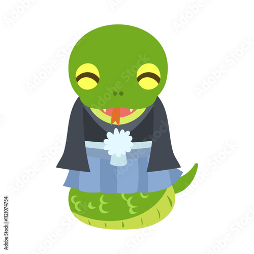 袴を穿くとぐろを巻く蛇。フラットなベクターイラスト。
Coiled snake in a hakama. Flat vector illustration.